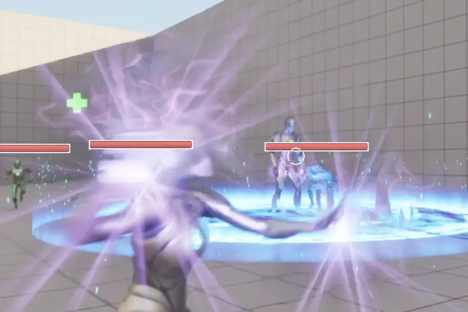 The boss mid-attack, surrounded by swarming units
